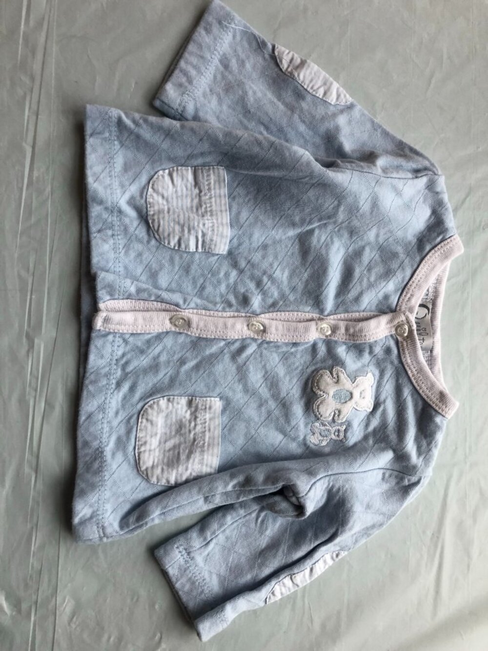 0-3 Months Quilters, Light Blue, Quilt Style Shirt w/Bear on the front; adorable